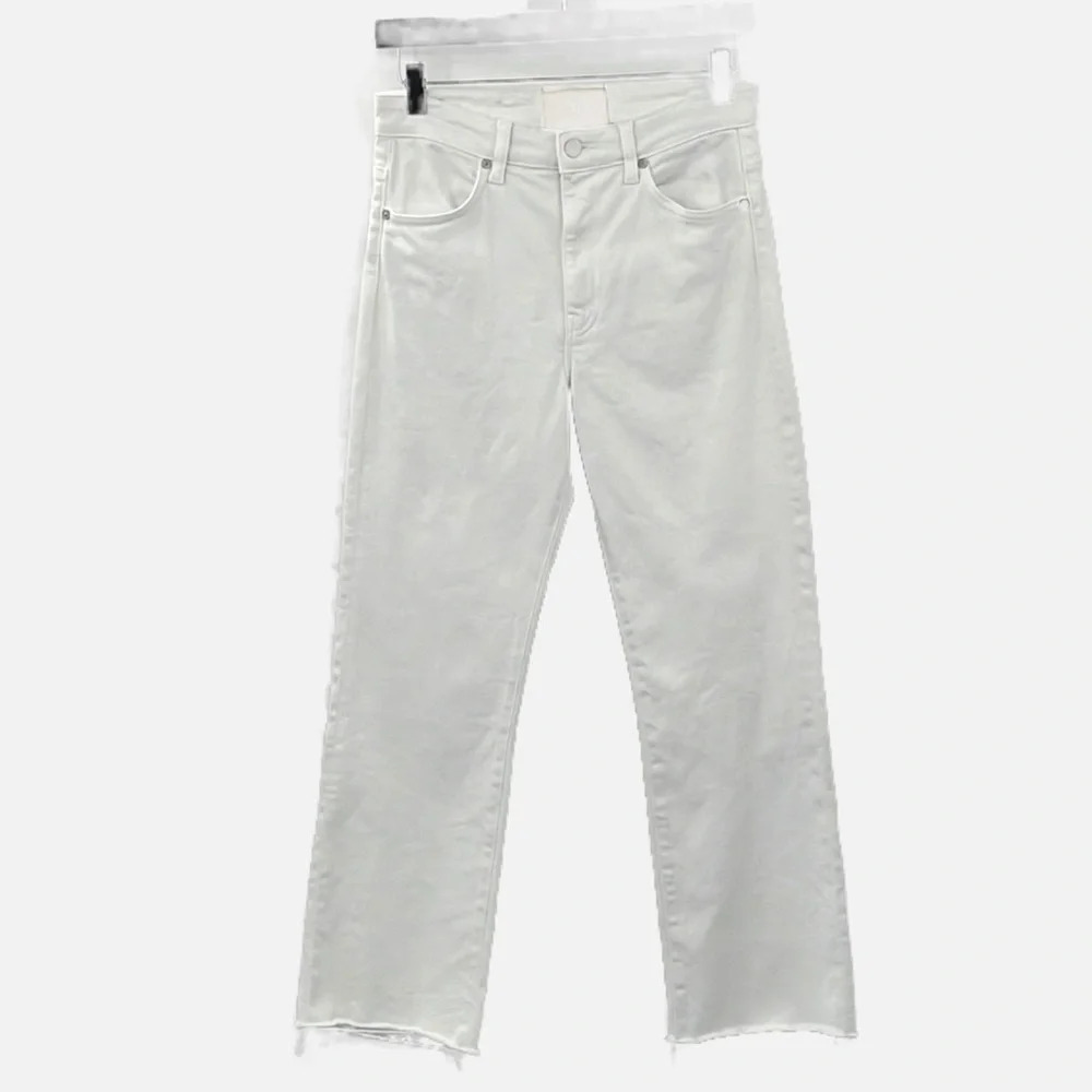 CQY Denim High Rise, Straight Leg Raw Hem Jeans in White - Size 27